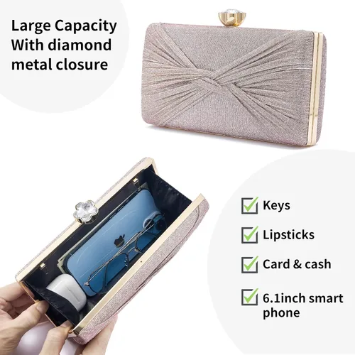 Miniatura 5 de YAPAIOU Bolso de mano de noche brillante para mujer, bolso de mano con purpurina de diamantes de imitación, bolso de boda, bolso de cóctel y fiesta