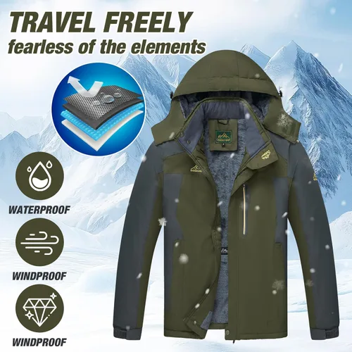 Miniatura 4 de Chaqueta de esquí de invierno para hombre, cálida e impermeable, forro polar, abrigo de nieve con capucha y resistente al viento, impermeable