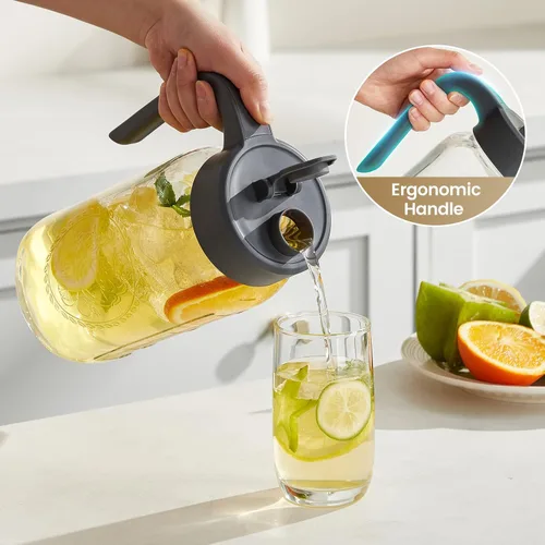 Miniatura 6 de Jarra Mason Jar de 64 onzas con tapa, boca ancha, jarra de agua de vidrio de 2 cuartos de galón con tapa, resistente, a prueba de fugas, té helado