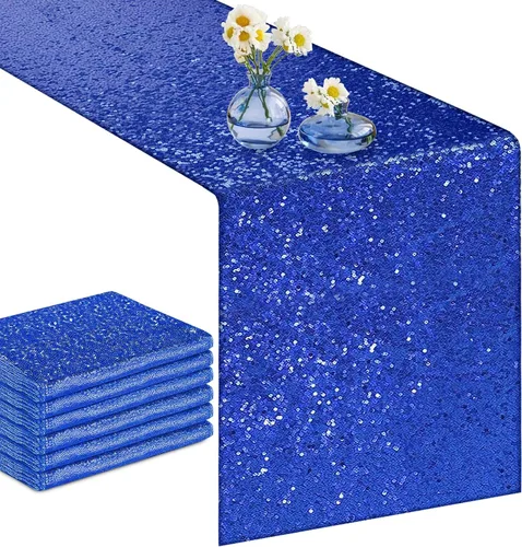 Miniatura 4 de yuboo Paquete de 6 caminos de mesa de lentejuelas azul rey de 12 x 72 pulgadas con purpurina a granel para decoraciones de bodas, fiestas