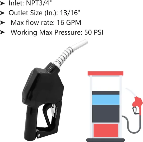 Miniatura 5 de 11A Negro 3/4 "NPT Boquilla de combustible automática Boquilla de apagado automático Boquilla de bomba de gas Boquilla de flujo máximo 16 GPM con 3