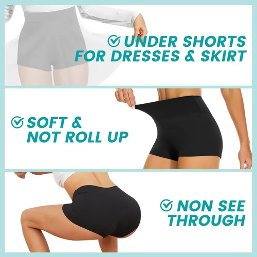 Miniatura 3 de GAYHAY Paquete de 3 pantalones cortos para mujer Pantalones cortos de elastano de cintura alta de 2 pulgadas, pantalones cortos de baile, voleibol