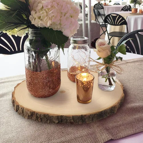Miniatura 5 de 6 piezas de rebanadas de madera natural de 10 a 12 pulgadas, círculos de madera de Paulownia sin terminar con cortezas para posavasos, manualidades