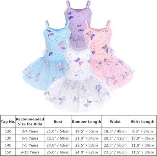 Miniatura 7 de ODASDO Leotardo de ballet con falda tutú para niñas, camisola de gimnasia, traje de entrenamiento de mariposa brillante