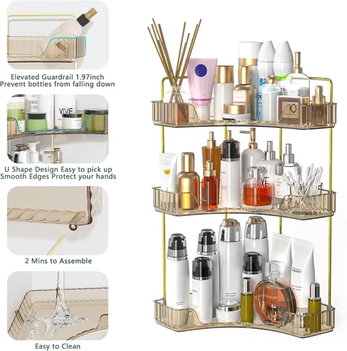 Miniatura 5 de Webetop Organizador de Encimera para Baño, Organizador Esquinero de 3 Niveles para Almacenamiento en Baño, Organizador de Maquillaje, Estante