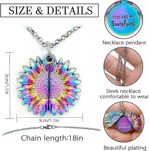Miniatura 3 de FOCUSIN Collar de girasol para mujer, collar con texto en inglés You are my sun