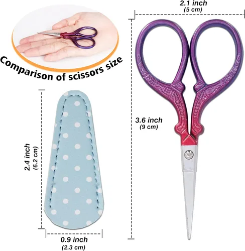 Miniatura 2 de Tijeras de 3.6 pulgadas para costura y manualidades, de acero inoxidable, con funda de cuero para punto de cruz, corte de papel, artesanía, trabajo