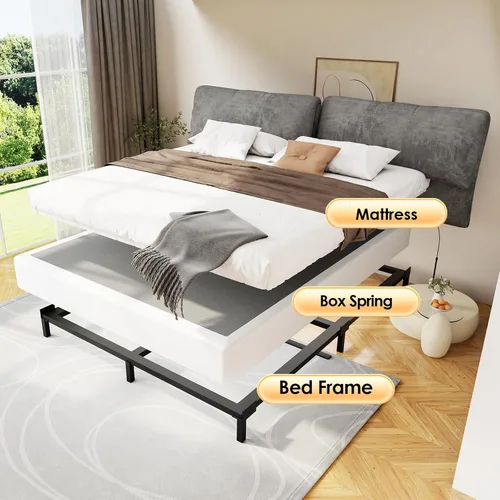 Miniatura 4 de D&H FURNIMMT Base de cama con somier de 7 pulgadas, base de cama de metal resistente con funda de tela, base de colchón, fácil montaje, sin ruido