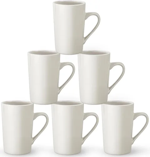 Juego de 6 tazas de café grandes de cerámica de 14 onzas, tazas grandes de cerámica con asa, tazas blancas para té, cerveza, cacao, leche, juego de