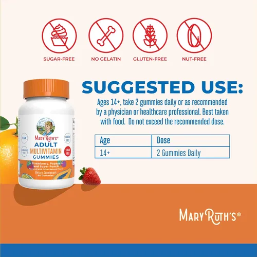 Miniatura 3 de MaryRuth Organics Multivitamínico para mujeres y hombres, sin azúcar, gomita multimineral para adultos con vitamina C, D y E, vitaminas B, biotina