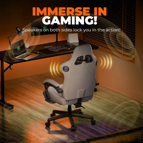 Miniatura 4 de GTPLAYER Silla de juegos con altavoces, sillas de videojuegos con reposapiés, sillas de juego de PC para adultos - Silla de juego ergonómica 01 Cream