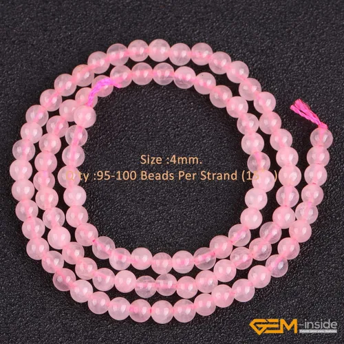 Miniatura 2 de GEM-Inside - Cuentas sueltas de cuarzo rosa de 0.157 pulgadas (0.157 in), cuentas redondas naturales para hacer joyas para adultos, 15 pulgadas