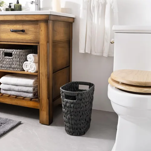 Miniatura 2 de GRANNY SAYS Cesta de basura de mimbre, papelera impermeable para baño, cestas de basura decorativas boho con asas, papelera para dormitorio