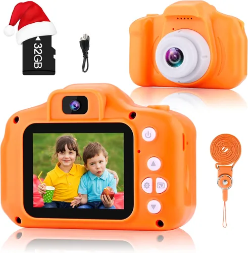 GKTZ Juguetes para niñas de 3 a 8 años, cámara digital para niños, cámara de video para niños pequeños, videocámara para niños, regalos de Naranja