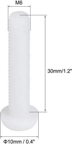 Miniatura 3 de uxcell M6x30mm Roscado Nylon Phillips Cruz Pan Cabeza Tornillos Tornillos de Máquina Blanco 50
