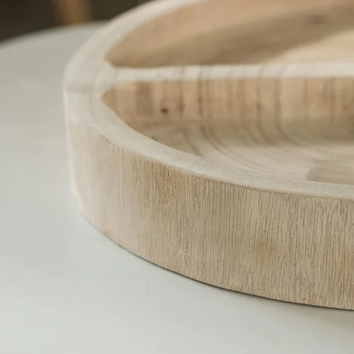 Miniatura 6 de Plato de madera con 3 seccionales, bandeja dividida para servir con acabado negro quemado, tabla de charcutería Lazy Susan para mesa de comedor