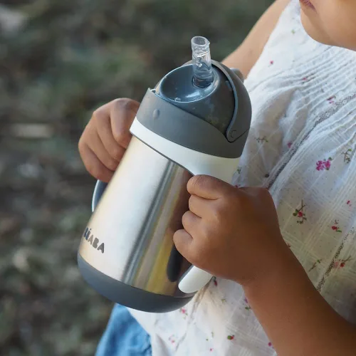 Miniatura 8 de BEABA - Vaso para sorber con popote de acero inoxidable, vasos aislados a prueba de derrames con asas extraíbles, fabricado con acero inoxidable