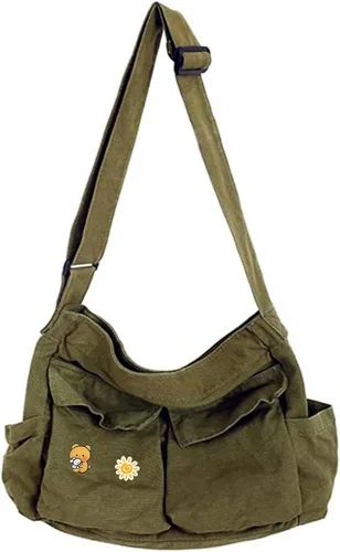 Bolso de lona de mensajero grande tipo hobo, con múltiples bolsillos, bolso cruzado para la espalda, vintage para la escuela, para laptop, para