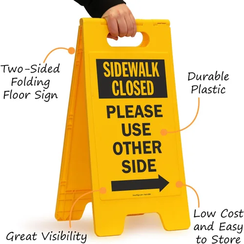 Miniatura 6 de SmartSign Letrero plegable de dos caras con texto en inglés "Sidewalk Closed - Please Use Other Side with Right Arrow", de 25 x 12 pulgadas