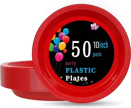 Miniatura 13 de WELLIFE Platos de plástico rojos de 7 pulgadas, 50 platos desechables para fiesta, día de la madre, plato pequeño de postre para cena, pasteles