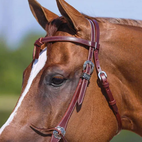 Miniatura 6 de Schneiders Double S Latigo Lined Futurity Browband Headstall Premium Horse Headgear Soft Latigo Lining Adjustable Size Durable Harness