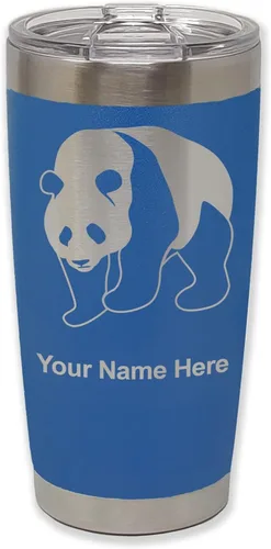 Miniatura 35 de LaserGram Vaso aislado al vacío de 20 onzas, oso panda, grabado personalizado incluido (negro)