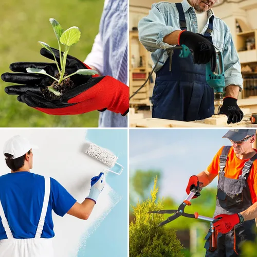 Miniatura 6 de Guantes de jardinería para hombres y mujeres, guantes de trabajo con revestimiento de goma transpirable para jardinería, 9.1 pulgadas
