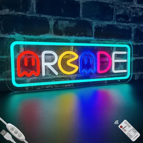 Miniatura 10 de Letrero de neón de arcade para decoración de sala de juegos con interruptor regulable, luz LED de neón para pared de dormitorio, decoración de sala