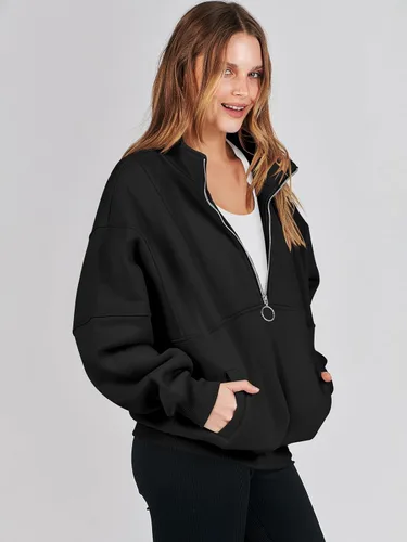 Miniatura 8 de ANRABESS Sudaderas de forro polar con media cremallera para mujer, de gran tamaño, con cremallera de un cuarto, ropa de moda para otoño de 2024