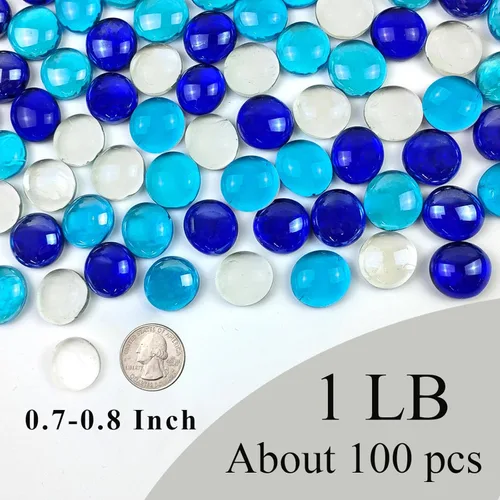 Miniatura 2 de FANTIAN Canicas de vidrio plano de 1 libra para jarrón, 100 piezas de guijarros de vidrio de color azul mezclado. Rocas de vidrio para rellenos