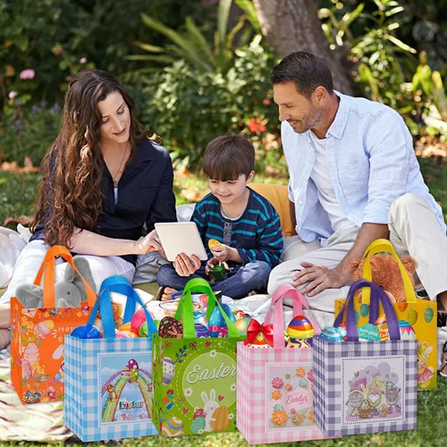 Miniatura 2 de 12 bolsas de regalo de Pascua, bolsas grandes reutilizables para cesta de Pascua, bolsas de regalo de Pascua no tejidas para envolver regalos, juego