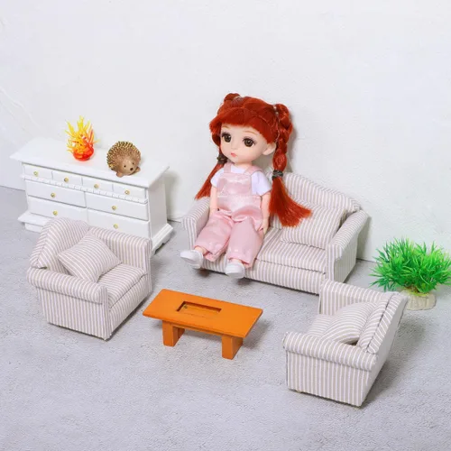 Miniatura 4 de Toddmomy Muebles en miniatura de 3 piezas, juego de sofá de casa de muñecas de 1 a 12 escalas, modelos realistas para casa de muñecas, sala