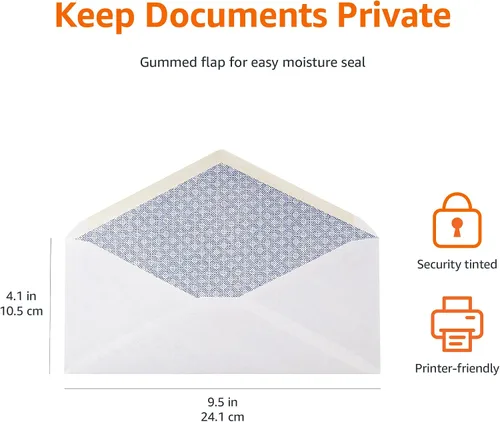 Miniatura 7 de Amazon Basics #10 Security - Sobres tintados para negocios, sellados con humedad, 4-1/8 x 9-1/2 pulgadas, paquete de 2500, tamaño único, color blanco