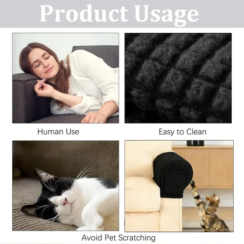 Miniatura 7 de Juego de 2 fundas elásticas para brazos de sofá con bolsillo, fundas extraíbles antideslizantes para reposabrazos para sillón reclinable y sillones