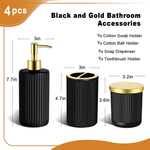 Miniatura 2 de RYTOXILO Juego de accesorios de baño negro mate y dorado, 4 paquetes de juegos de accesorios de baño de vidrio completos, juego de dispensador