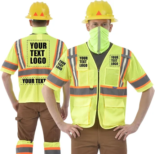 Miniatura 10 de AYKRM Chaleco de Seguridad de Construcción Personalizado con Logotipo Impreso de Alta Visibilidad Reflectante de 2 Tonos