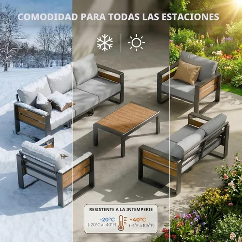 Miniatura 9 de ZANDOR Juego de muebles de aluminio para patio al aire libre, 4 piezas de metal moderno, sofá seccional para conversación al aire libre con mesa