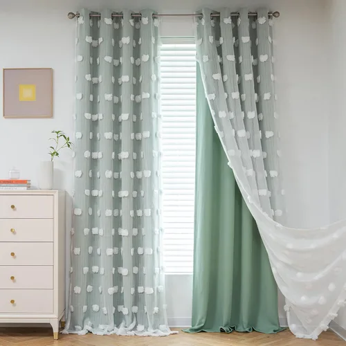 Miniatura 32 de Mysky Home Cortinas de doble capa, dormitorio, traslúcidas, opacas, habitación de niños, comedor, guardería, ojales, oscurecer la habitación, 52 x