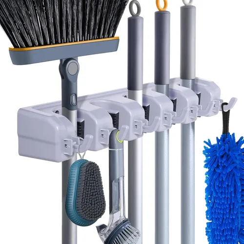 Miniatura 7 de HYRIXDIRECT Soporte de pared para escoba, soporte para trapeador, organizador de herramientas de jardín, garaje, lavandería, organizaciones y Negro