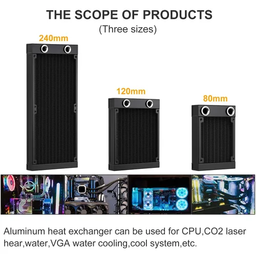 Miniatura 4 de Radiador de Refrigeración por Agua para Computadora, Intercambiador de Calor de Aluminio de 8 Tubos, Radiador de Refrigeración Líquida con Rosca