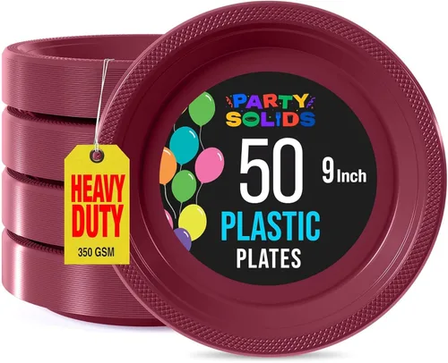 Miniatura 36 de Exquisite Party Solids - Platos de plástico naranja para suministros de fiesta, platos desechables de 10 pulgadas, 50 piezas, juego de vajilla