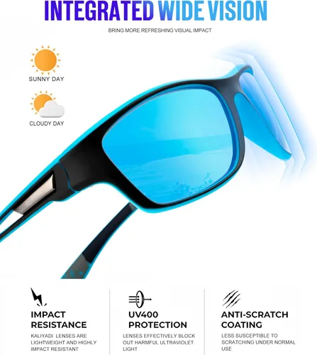 Miniatura 3 de KALIYADI Gafas de sol polarizadas para hombre, gafas de sol deportivas para conducir, ciclismo, pesca, con protección UV Negro mate/azul hielo/azul