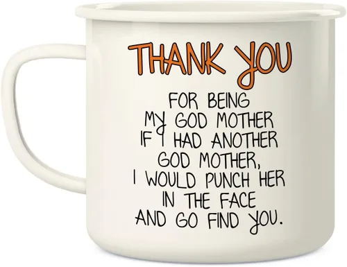 Miniatura 2 de Retreez Taza de café con texto en inglés Thank You For Being My Godmother de 16 onzas de acero inoxidable esmaltado para campamento, fogata