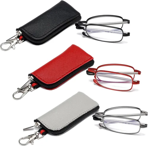 Gafas de lectura plegables para hombres y mujeres, llavero compacto para lectores con luz azul, anteojos portátiles de bolsillo