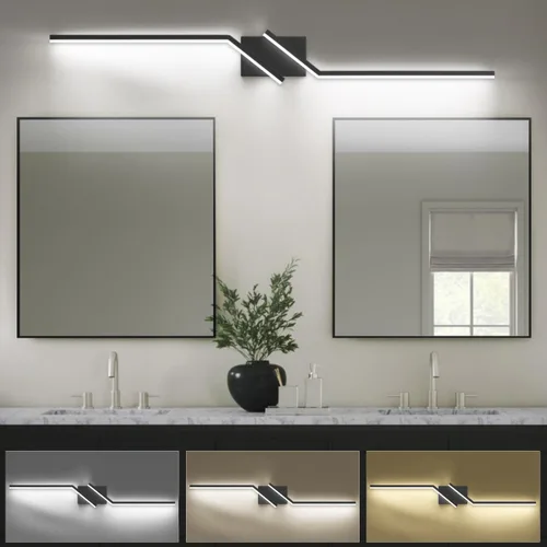 Miniatura 23 de Luz de tocador de baño negra de 32 pulgadas, LED moderna, 3CCT, regulable, 24 W, luminarias de baño sobre espejo 3000 K/4500 K/6000 K, 3