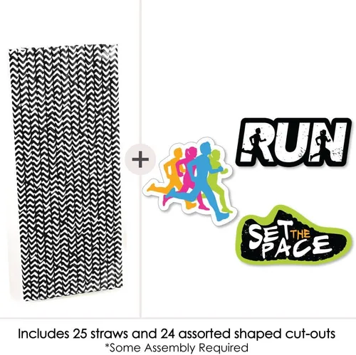 Miniatura 3 de Big Dot of Happiness Set The Pace - Pajitas decorativas a rayas para correr o fiestas de maratón - Juego de 24 pajitas decorativas de papel