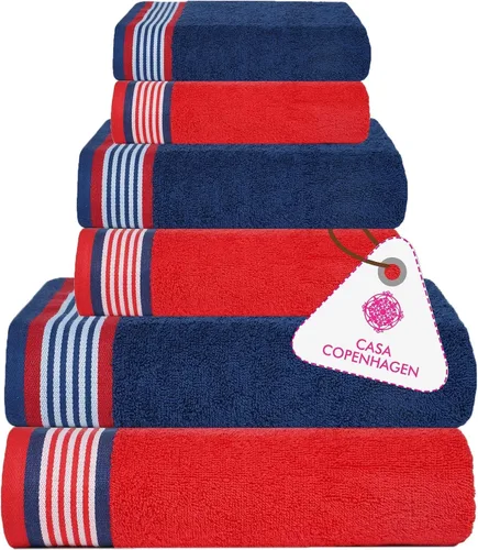 Miniatura 139 de CASA COPENHAGEN Juego de 6 toallas de palomitas de maíz, color azul polvoriento, 21.16 oz/m², 2 toallas de baño, 2 toallas de mano y 2 toallas