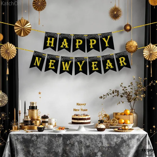 Miniatura 6 de KatchOn, Gran Banner de Año Nuevo 2026 - 3.05 Metros, Sin Montaje Banners Negro y Dorado 2026 para Decoraciones de Fin de Año 2026 Banner Negro