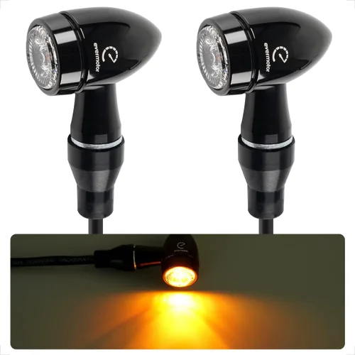 evermotor Mini Bullet - Señales de giro para motocicleta, luz LED intermitente, luz ámbar, mecanizado CNC, aleación de aluminio, indicador delantero