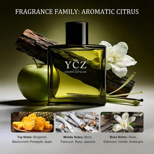 Miniatura 5 de Ycz AMBER GLOW Colonia para hombre, fragancia aromática cítrica con bergamota, manzana nítida y notas cálidas de madera, Eau de Parfum de 1.7 onzas